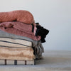 Woven Recycled Cotton Blend Throw, Black and Cream Stripes